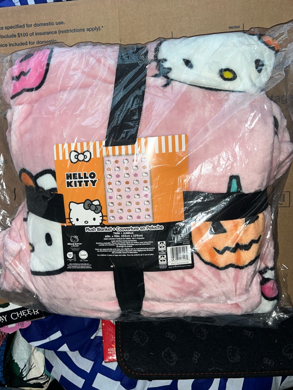 Hello Kitty Pink Plush Halloween Blanket Sz Twin NEW NWT